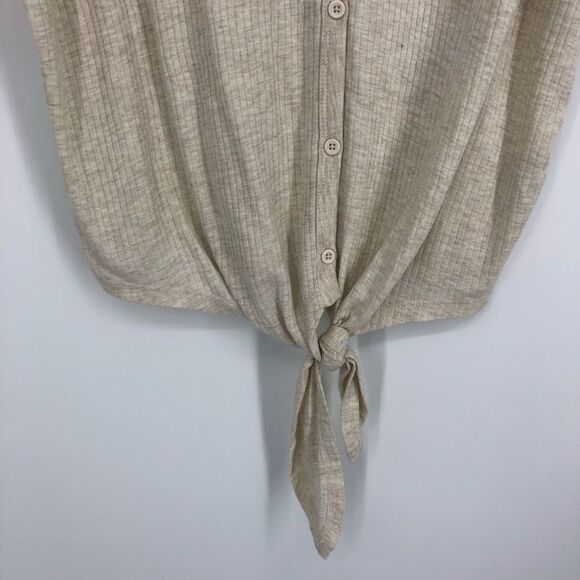 BP Ribbed Tie Front V Neck Top Cream - Picture 3 of 5